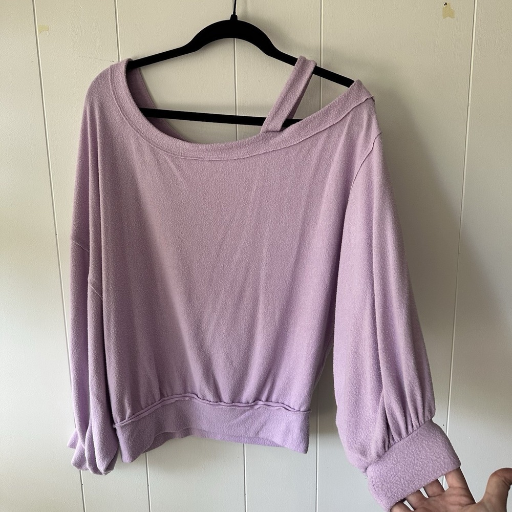 Free People Flaunt It Pullover Top Magical Lilac Sz Small Slouchy Scoop Neck - Picture 3 of 11